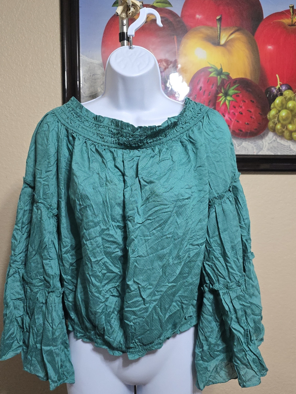 Free People Teal Off-Shoulder Peasant Blouse